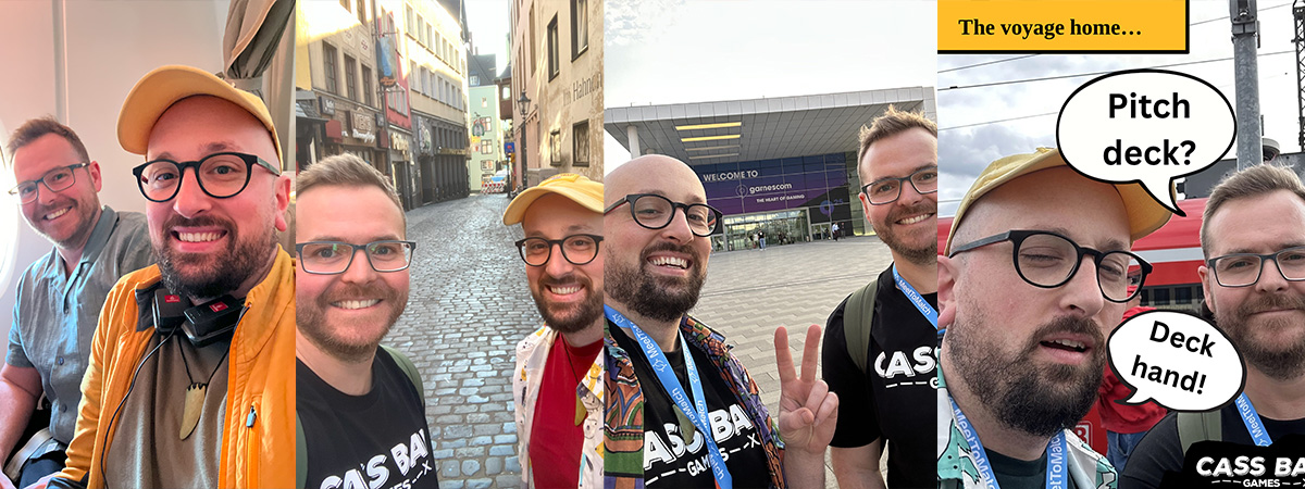Chronological photos of Ben and Tep looking epically tired