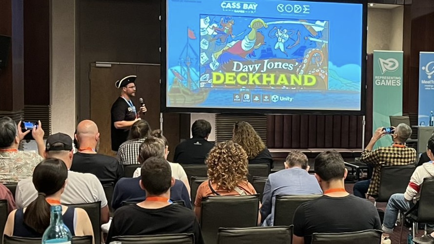 Ben pitching at the Representing Games event