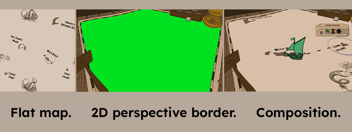 How the flat map, 2D perspective border, and final composition combine