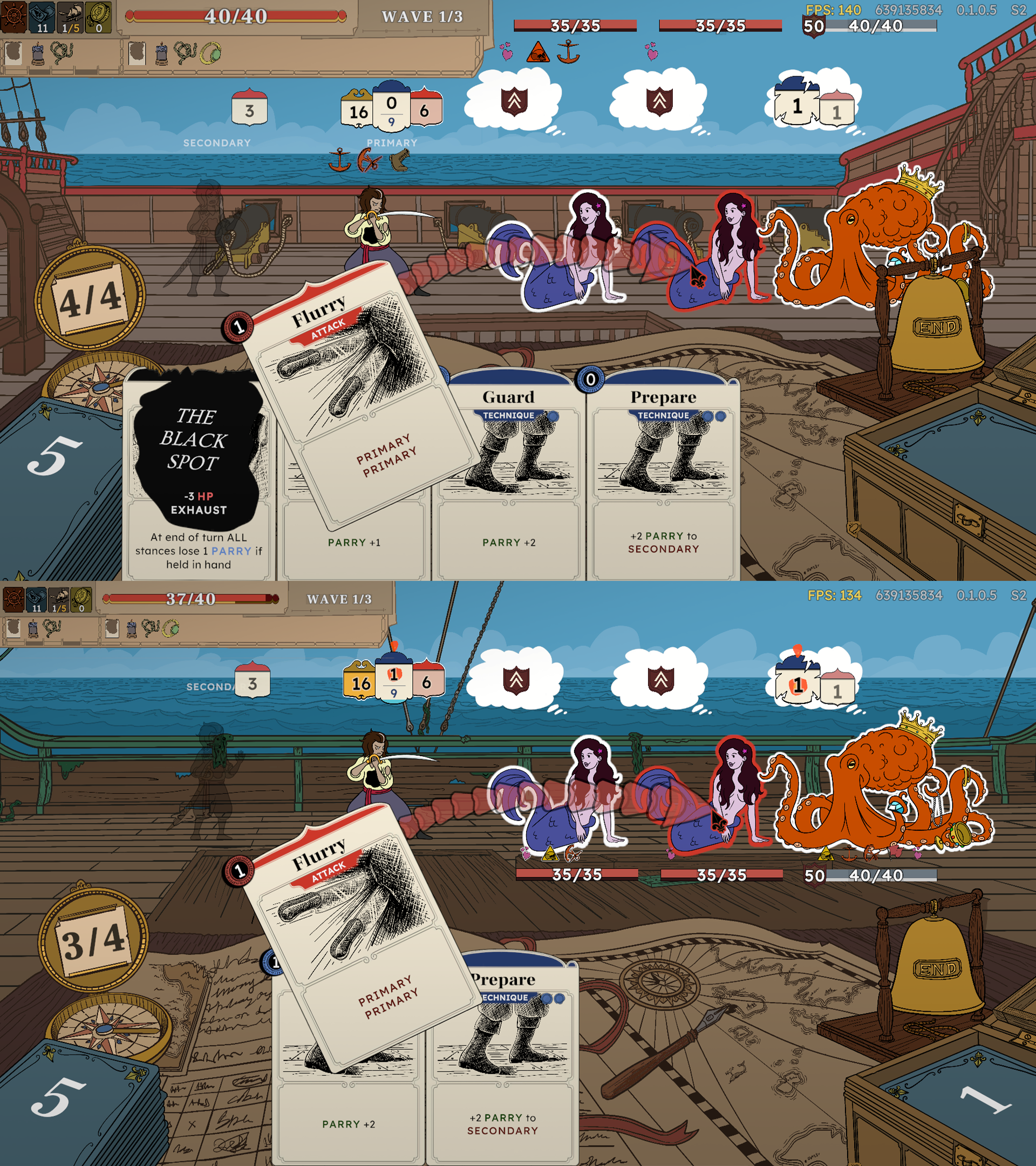 UI comparison — enemy HP bars before and after the redesign