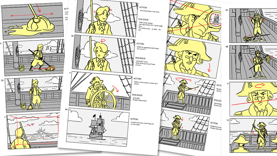 Storyboard for the intro cinematic cutscene